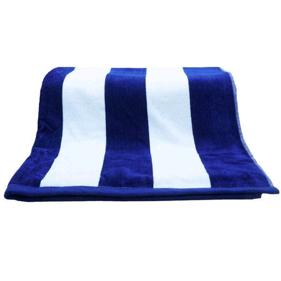 Beach Towel Navy Blue Cabana Stripes 100% Cotton - Picture 2 of 4